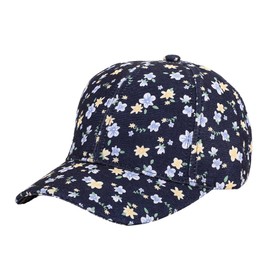 Women Fashion Floral Baseball Cap Ponytail Adjustable Golf Tennis Baseball Hat for Summer Sporting Hiking (Dark Blue)