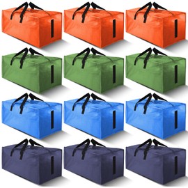 HOMESURE 12 Pack Large Strong Moving Bags with Zippers & Carrying Handles - Water-Resistant - Heavy Duty Storage Tote for Space Saving, Fold Flat, Alternative to Moving Box (Multicolored)