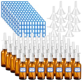 ZHWKMYP 60 Pcs Nasal Spray Bottle Empty, Brown Glass Refillable Fine Mist Nasal Spray Bottles with 12 Funnels and 12 Labels (30ML/1oz)