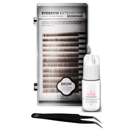 KC Republic Lash Eyebrow Extensions Kit with 1 x Trays of Mink Eyebrows in Dark Brown Comes on Mixed Length Trays 5-8 mm Mix, Eyebrow Glue Clear & Extension Tweezers (Dark Brown, Black Tweezer)