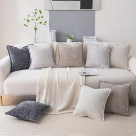 KOOLIFE Neutral Couch Throw Pillow Covers 18x18 Set of 2 Light Brown Soft Chenille Bamboo Texture Boho Decorative Pillow Covers Broadside Farmhouse Cushion Cover for Home Decor Sofa Livingroom Bedroom