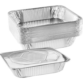 NYHI 9x13 Disposable Aluminum Foil Pans With Lids 25 Pack Large Half Size Deep Steam Pan and Oven Buffet Trays Food Containers for Catering Baking Roasting