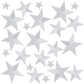 Mililanyo 24 Pieces White Star Iron on Patches, Star Embroidered Patch for Clothing, T-Shirt, Backpacks, Hats, Jeans, Jackets