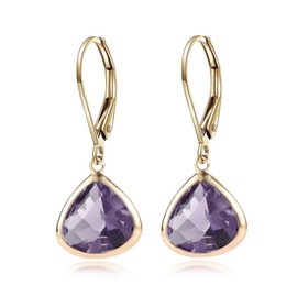 HQFJW Natural Waterdrop Purple Amethyst Stone Crystal Drop Earrings,14K Gold Plated Dainty Geometric Real Simple Gemstone Dangle Earrings,Teardrop Quartz Earrings for Women (D03_Amethyst)