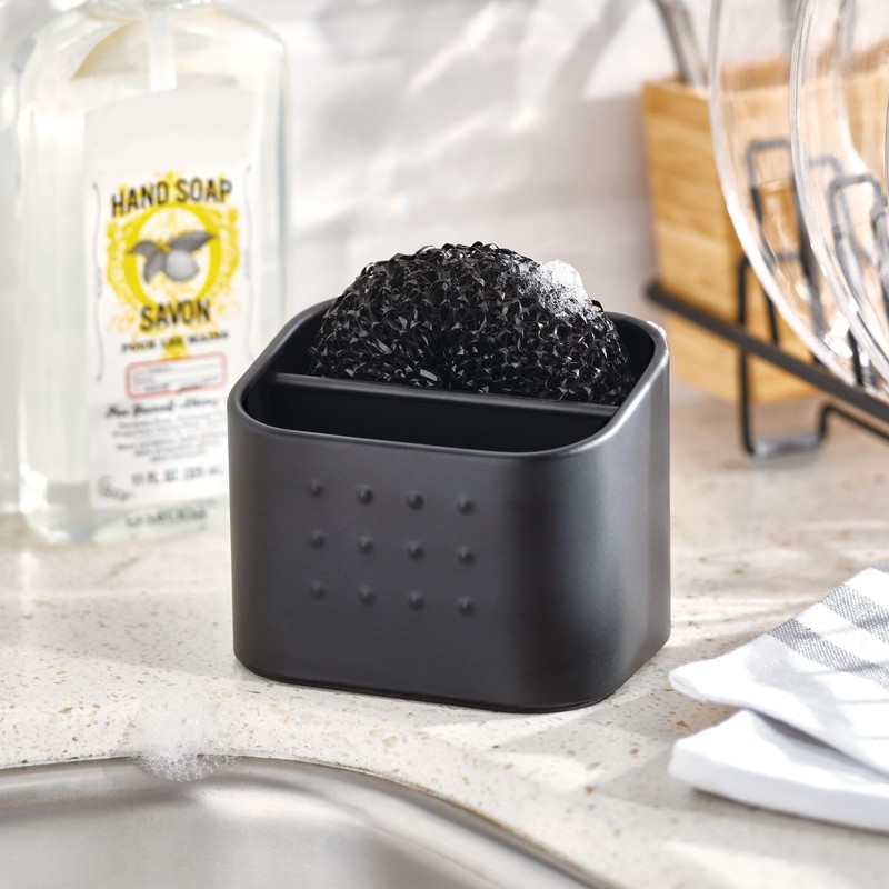 iDesign Sponge and Scrubber Holder with 2 Compartments for Kitchen