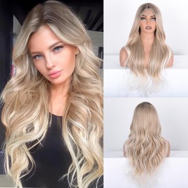 Long Curly Wigs for Women 28 Inch Small Lace Middle Part Resistant Fiber Synthetic Hair Replacement Wigs with Natural Curls Long Wavy Wig for Daily Party Use All Occasions (TT16/60, 28 Inch)