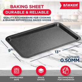 BAKKEN Kitchen Baking Pans - Nonstick Gray Coating, 13.18’’ × 8.66’’ Commercial Grade Carbon Steel Cookie Sheet, Baking Kitchen Essentials, PFOA, PFOS, PTFE Free, Oven Safe Tray (450° F), Gray Marble
