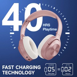 FORALL U20 Over Ear Kopfhörer Bluetooth Noise Cancelling Kopfhoerer, Fast Charging, 40H Spielzeit, ANC Modus, Hi-Res Audio Kabellos Kopfhörer (Rosa)