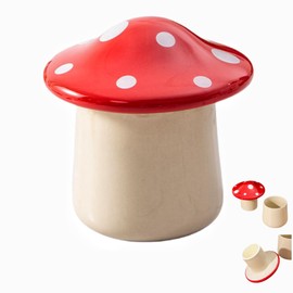 Mushroom Shaped Butter Dish French Style Ceramic Butter Crock Storage Container Butter Keeper with Lid for Countertop Kitchen Decor，Red