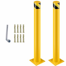 Safety Bollard, 42-Inch Tall Steel Safety Bollard with 4.5-Inch Diameter, Yellow-Painted Steel, Equipped with 8 Anchor Bolts for Stability,Ideal for Traffic-Sensitive Zones(42inch 2 PCS).