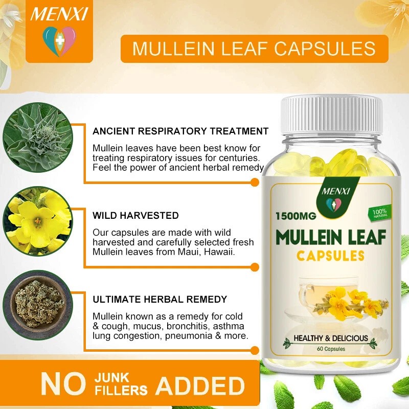 3 Bottles Mullein Leaf Capsules Lung Cleanse Detox Herbal Dietary