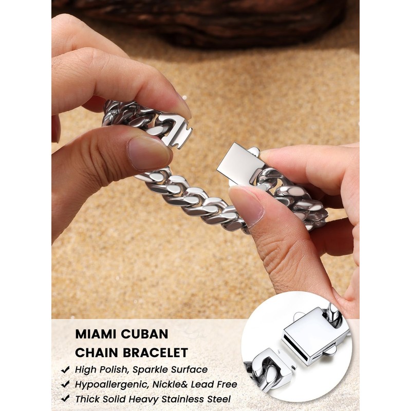 Bestyle 9mm Sturdy Stainless Steel Cuban Bracelet Thick Cuban Link