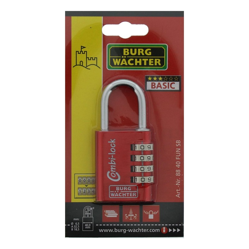 BURG-WÄCHTER Adjustable combination lock, 6.5 mm thickness, 4 number wheels,