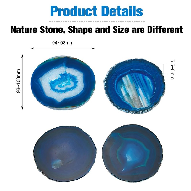 DICOSMETIC 4Pcs Natural Agate Coasters Stone Coasters Drinkware Bar Coasters