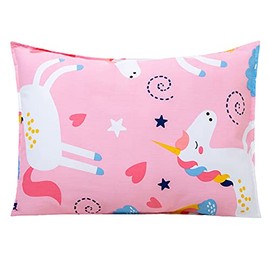 Toddler Pillow with Pillowcase Set 14x19, Pink Unicorn Organic Cotton Kids Pillows for Sleeping, Girls Breathable Pillow with Pillow Cover for Kids Sleeping, Machine Washable