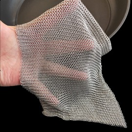 Cast Iron Cleaner - XXL 12''x12'' Upgraded Thin and Small Circle 3.8mm Diameter, Premium 316L Stainless Steel Chainmail Scrubber - Durable Scraper for Skillet, Woks, Pots, Pan, Griddles and Containers