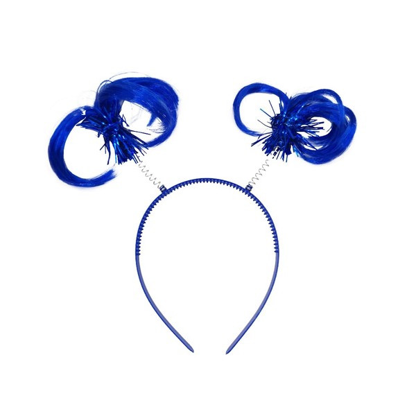 VIGUEUR Blue Ponytail Headband Feathers Head Bopper, Pom Pom Headbands