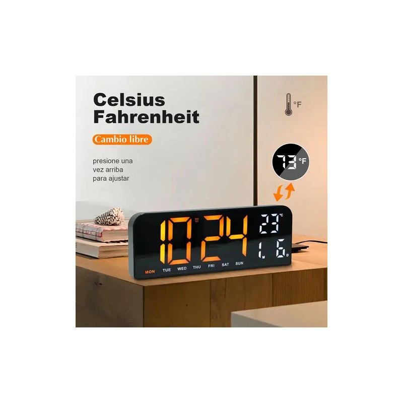 Reloj Digital Royemai Rectangular Negro con Termómetro y Alarma para