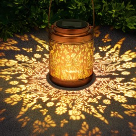 Solar Outdoor Hanging Fairy Lights Metal Garden Lanterns Waterproof for Power Outages Home Decor Birthday Gifts for Women Mom Grandma Butterfly Decorations Lantern for Patio Yard Lawn Front Porch