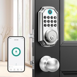 Keyless Entry Door Lock with Handle, App Control Front Door Lock Set Keyless Entry, LNDU 100 Passcode Door Locks for Front Door, Auto Lock One Touch Lock, Anti-Peeking Password, Easy to Install