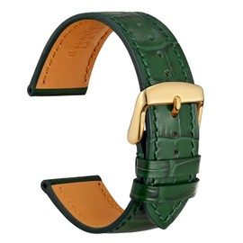 WOCCI 20mm Watch Band, Italian Leather, Embossed Alligator Grain, Gold Buckle (Dark Green)