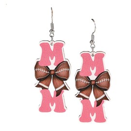 Mother’s Day Baseball Basketball Wooden Earrings Mom Letters Bowknot Earrings Gifts for Mother-b