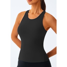 Womens Workout Tops Open Back Racerback Tank Tops Sleeveless Yoga Athletic Running Shirts Gym Clothes Black