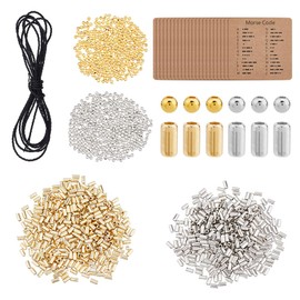 DICOSMETIC 2016Pcs DIY Morse Code Bracelet Bead Kit 4 Styles 2000Pcs Plastic Bead Bulk 4.36 Yards Waxed Cotton Cord 16Pcs Code Decoding Card Adjustable Braided Bracelets Necklaces Kit