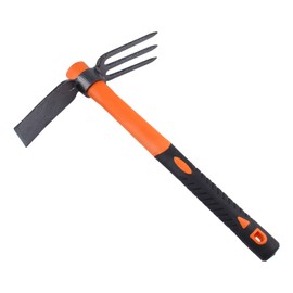 LUBAN 3 Sprongs Dual Head Rake Hoe with Heavy Duty Forged Adze and Ergonomic Non-Slip Handle for Loosening Soil, Gardening, Camping Outdoor 39mm/15-Inch