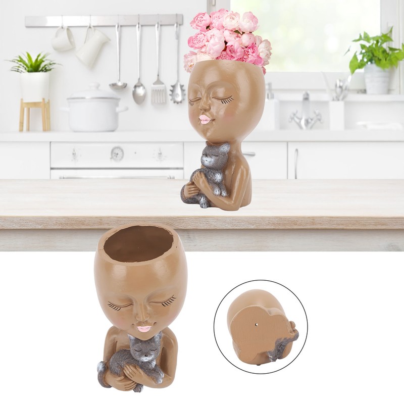 Funny Face Planter Pot Girl Head Planter Innovative Decorate Resin