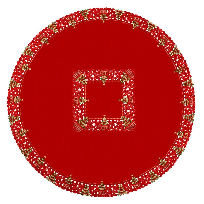 Grelucgo Holly Embroidered Christmas Tablecloth (Round 52 inch)