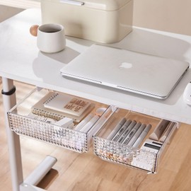 Yourkhan 2Pack Under Desk Drawer Organizer, Self Adhesive Under Desk Drawer for Desk Accessories & Workspace Organizers, Under Desk Drawer Slide Out for Desk for Office Kitchen, Makeup