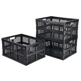 Aebeky 3-Pack Plastic Collapsible Storage Crates-30L,Foldable Plastic Crates for Storage (Black)