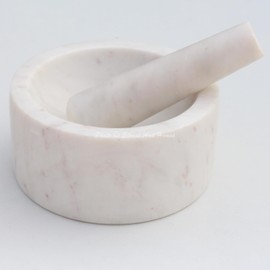 Stones And Homes Indian White Mortar and Pestle Set Large Bowl Marble Pill Crusher Herbs Spice Grinder for Home and Kitchen 5 Inch Polished Robust Round Pill Crusher Herbs Spice Grinder - (13 x 6 cm)