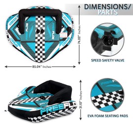 Heavy-Duty Inflatable Towable Booster Tube - Two Person Water Tube Boating Float Tow Raft, Watersports Inflatable Pull Boats/Tubes/Towables w/ Foam Seats, PVC Bladder, Handles - SereneLife SLTOWBL20