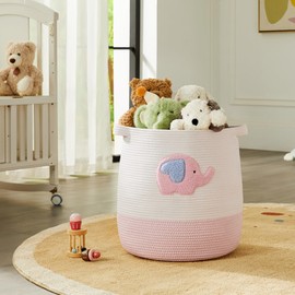 MOJOSCEND 65L Pink Elephant Laundry Basket Hamper for Kids Girls Blanket Basket Blush Pink Baby Nursery Hamper for Girls Room Bedroom Large