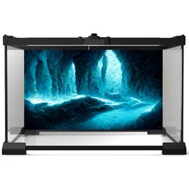 Rock Cave Aquarium Background Futuristic Sci-Fi Cave with Cyan Crystals Lights Terrarium Background Abstract Cyan Rock Cave Fish Tank Background Cave with Sunbeams Aquarium Backdrop Poster 24x16in