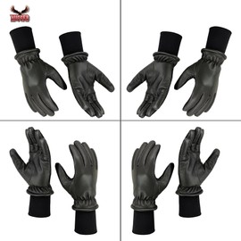 Hugger Ladies Winter Warm Water Resistant Leather Motorcycle and Driving Glove with Long Sweater Knit Cuff (Large, Black)