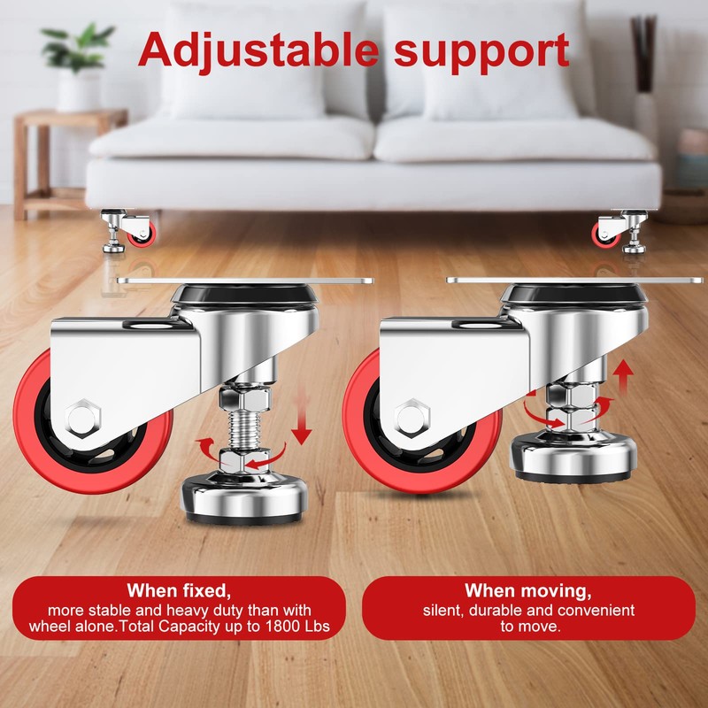 3" Leveling Plate Caster Wheels with Adjustable Anti-Vibration Leveling Foot