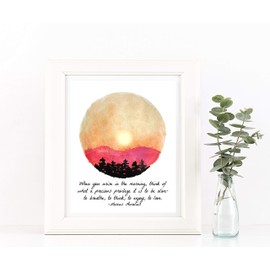 When You Arise in the Morning Inspirational Quote Watercolor Wall Art Sunrise Painting Print Unframed Artwork (8x10)