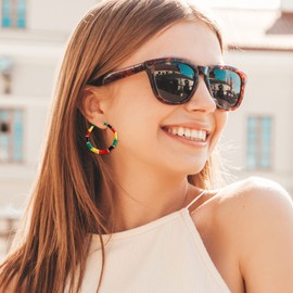 Stocking Stuffers Holiday Outfits for Women 2024 Bamboo Hoop Earrings for Women Heart Square Dangle Earrings Oversized Geometric Earrings Gold Rainbow Earrings Hip Hop Costume Accessories