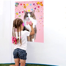 Cute Cat Party Game Pin The Bow On The Cat, 24pack Bow Stickers Cat Theme Party Supplies For Kids Girls Boys Play Cute Cat Poster Background Birthday Wall Decorations Outdoor Indoor Activity Party Games