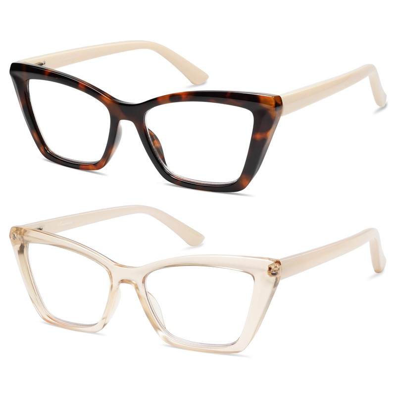 AMOMOMA 2 Pack Trendy Stylish Reading Glasses for Women,Retro Square