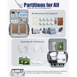 LOINTET Golf Trunk Organizer, Waterproof Car Golf Locker with Separate Ventilated Compartment for 2 Pair Shoes, Golf Storage for Balls, Tees, Cap, Clothes, Gloves, Accessories, Gifts for Men, Women