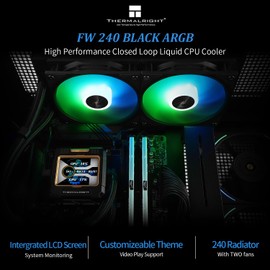 Thermalright FW240 Black ARGB CPU AIO Cooler,PC 240 Specification Water Cooler System,IPS LCD Screen with 320 * 240 Resolution,for AM5&Intel LGA1700/1851,CPU Cooler Comes with 2.4-inch LCD Display