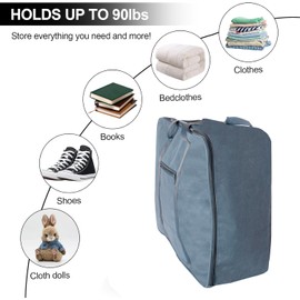 Large Canvas Cotton Storage Bag with Zipper Closure – Heavy-Duty Foldable Organizer with Dual Handles, Ideal for Clothes, Blankets, Travel, and Home Storage – Durable & Spacious - Pack of 2 (Grey)