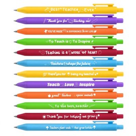 Jxueych 12pcs Cute Inspirational Quotes Ballpoint Pen Set for Teacher Appreciation Gifts, Comfortable Writing Black Ink 1.0 mm Medium Point for Back-to-School, Teacher Retirement