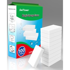 Swiftower Magic Sponge Eraser, 100 Pack Denser Longer Lasting Melamine Sponge Foam, Kitchen Sponges Multi Purpose Cleaner, Bathroom, Shower, Shoe, Window, Wall Cleaner Car Cleaning Supplies