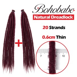 BOHOBABE 20 Inch Thin Synthetic Dreadlock Extensions 0.6cm 20 Strands Long Single End Reggae Dreadlocks Extension Burgundy Dreads Loc 20" (20 Strands,118#)