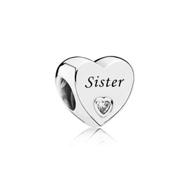 FGT Sister Love Heart Charm for Bracelets Necklaces Pendants Sterling Silver Bead Gift for Her Women Auntie BFF Girls Best Friends Mum Family Anniversary Birthday